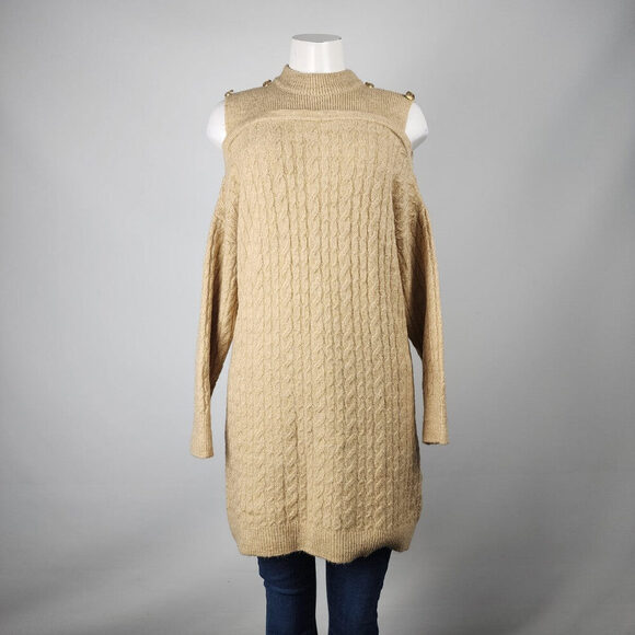 Lipsy Brown Knit Cold Shoulder Tunic Top Sweater Dress Size 10 - Picture 1 of 9